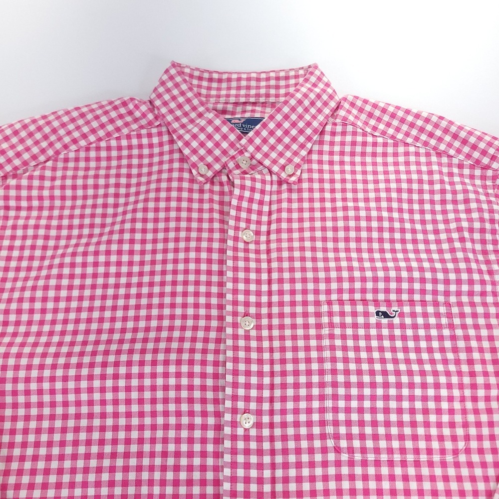 Vineyard Vines Tucker Shirt Mens Large Classic Fit Pink and White Checked Plaid